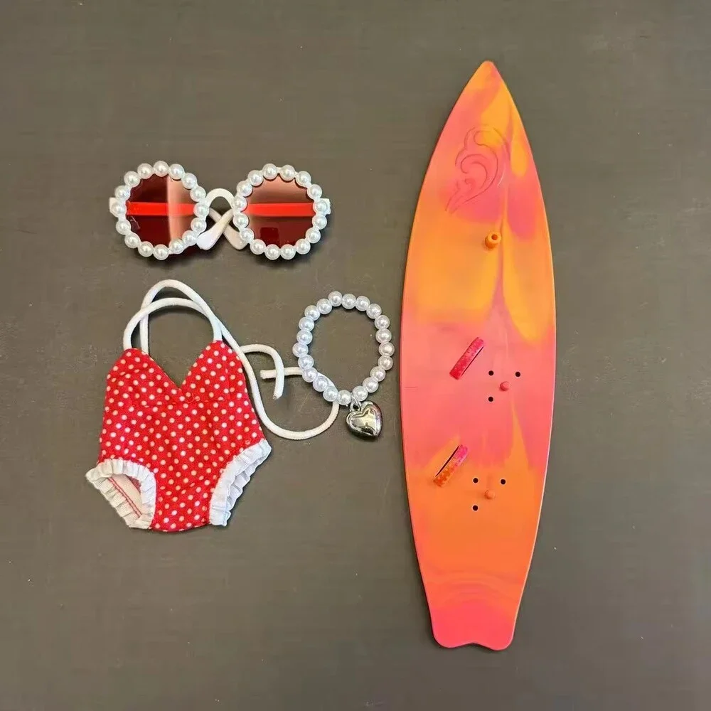 NEW Labubu Red 4 Piece Swim Set Surfboard Sunglasses Doll Outfit - Picture 2 of 2